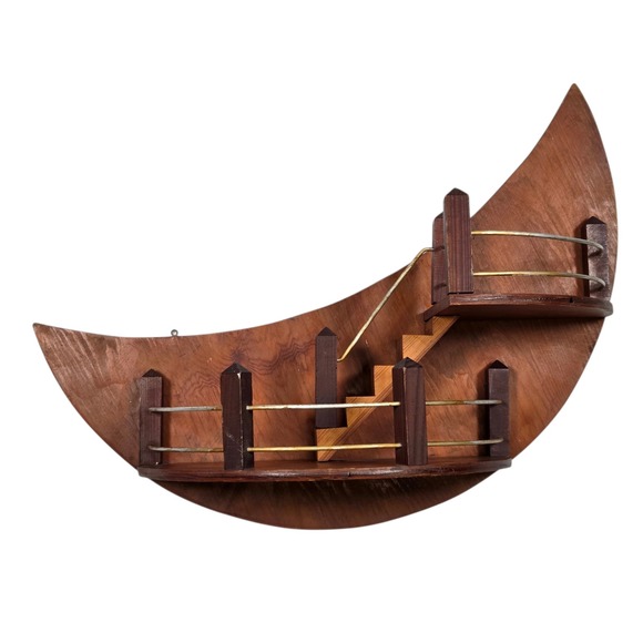 Unbranded Other - Vintage MCM Hand Made Crescent Moon Stair Step Wood Wall Shelf Celestial Decor